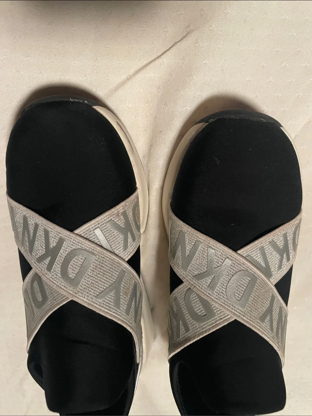 DKNY Black & Silver Cross-Strap Slip-On Sneakers